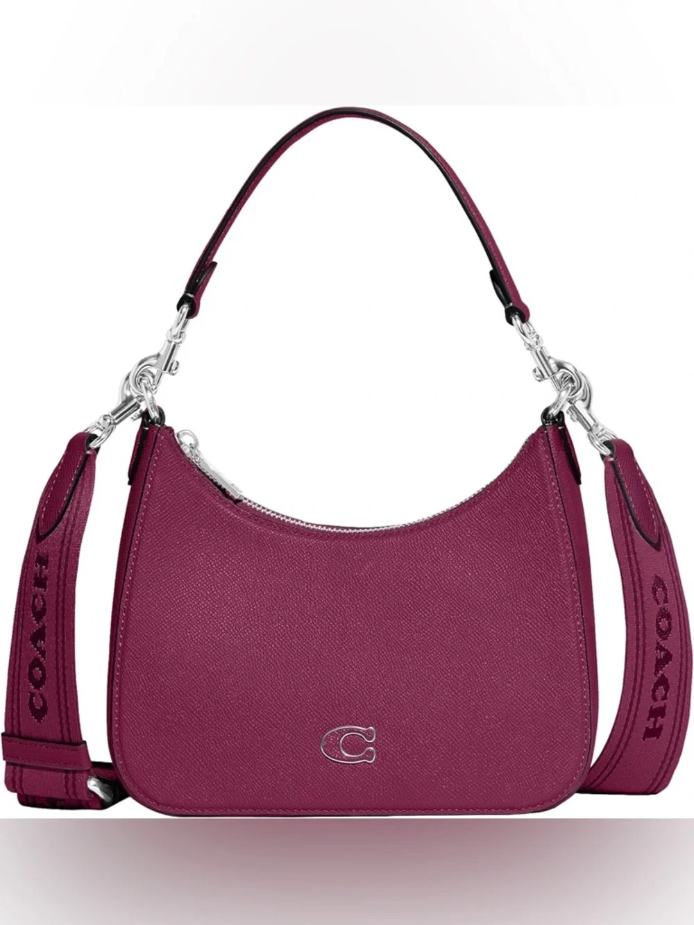 Coach Deep Plum Hobo Crossbody Bag Crossgrain Leather 3 Straps - Picture 1 of 12